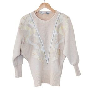 Vintage Silk Angora Beaded Sweater Soft Girl Womens Size L Mob Wife Office Siren